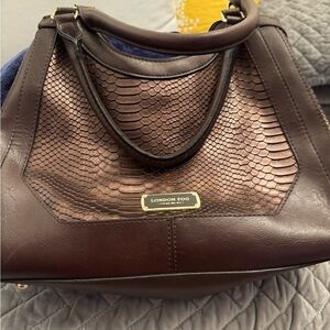 London Fog Dark Brown Snake-Embossed Shoulder Bag